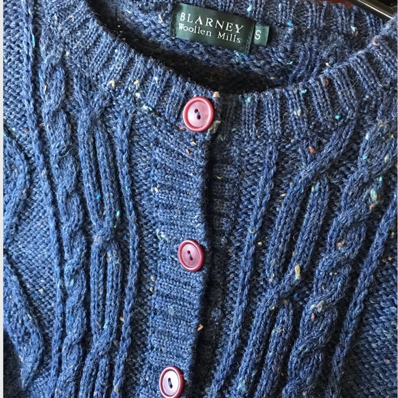 BLARNEY WOOLEN MILLS Chunky Cable Hand Knit Wool Sweater Button Down Cardigan S - Picture 4 of 10